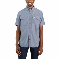 loose fit midweight chambray short-sleeve shirt