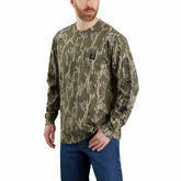 loose fit heavyweight long-sleeve pocket camo logo graphic t-shirt