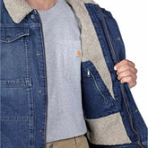 relaxed fit denim sherpa-lined jacket - 2 warmer rating