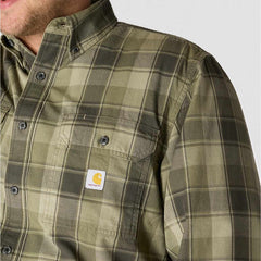 loose fit midweight chambray long-sleeve plaid shirt