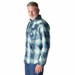 flame resistant montana relaxed fit midweight twill snap front plaid shirt