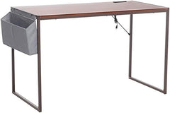 Pemberly Row 48" Home Office Computer Desk with Storage Bag USB Hub in Brown