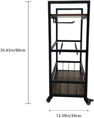 Home bar cart, 3-Story bar cart with Wheels, Wine cart, Beverage cart, Rolling Beverage cart with Wine and Glass Shelves