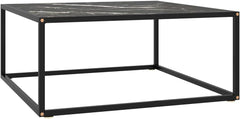 Practical Coffee Table Black with Black Glass 15.7"x15.7"x19.7" Side Table End Table Couch Table for Living Room Home, Office -AA