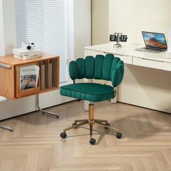Velvet Home Office Desk Chair with Tufted Design, Modern Swivel Computer Chair with Adjustable Height, Accent Armchair on Wheels for Girls and Women, Perfect for Home Office and Study (Emerald)