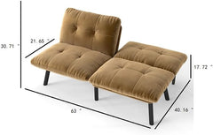 Convertible Folding Futon Sofa Bed, Modern Loveseat Lounge Sofa with Adjustable Backrest, Memory Foam Couch for Bedroom Living Room Office Study (Brown)