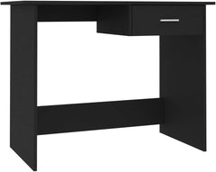 Black Desk Engineered Wood Modern Computer Table with Storage, Home Office Bedroom Furniture, Shaped Rectangular Desks