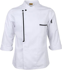 Chef Jacket Coat Restaurant Kitchen Catering Cook Uniform Retro Contrast Piping Long Sleeves