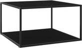 Coffee Table Black Tempered Glass - Modern, Durable Center Table for Living Room, Small Square Coffee Tables Set for Home Spaces