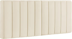 24KF Cream Wall Mounted Vertical Channel Design King Headboard, Soft Comfortable Velvet Padded King/CA King Size Headboard