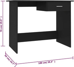 Black Desk Engineered Wood Modern Computer Table with Storage, Home Office Bedroom Furniture, Shaped Rectangular Desks