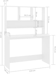 Modern High Gloss Black Desk with Shelf Engineered Wood 43.3x17.7x61.8 Inch, Spacious Workstation for Home Office, Built-in Storage Shelves, Durable Writing Table, Compact