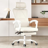 Ergonomic Office Chair with Footrest, Mesh Office Desk Chair with Headrest, High Back Computer Chair with Adjustable Lumbar Support for Home Office Study Room Bedroom (White & Black)