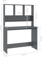Home Office Desk,Modern Minimalist Style Game Table,Writing Desk for Student Study, Bedroom Dresser,Desk with Shelves Gray 43.3"x17.7"x61.8" Engineered Wood