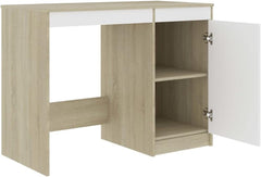 Desk White and Sonoma Oak Engineered Wood Medium Computer Desk Home Office Furniture Desks