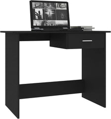 Black Desk Engineered Wood Modern Computer Table with Storage, Home Office Bedroom Furniture, Shaped Rectangular Desks