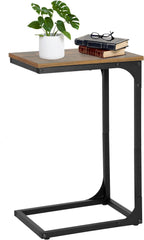 Adjustable Feet C Shaped Sofa Side Table,Sturdy Metal Frame for Bedside,Small Side Table for Couch,Home Office,Living Room,Brown