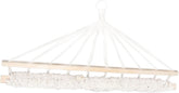 POPETPOP Single Person Outdoor Hanging Bed Hammock with Wood Frame and Cotton Rope Firm Camping Mesh Swing for Indoor and Outdoor Relaxation Beige