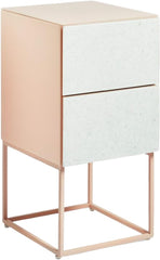 JvFun Tempered Glass Nightstand with Marble Top, Double Drawer Bedside Table for Bedroom & Living Room, Modern End Table with Metal Frame (Green Gloden)