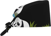 Cleaning Working Cap Refreshing Panda Printed Chef Hat for Women & Men, Adjustable, Breathable Black