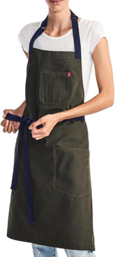 hedley & bennett Essential Apron – Adjustable Bib Chef Apron with 3 Pockets & Towel Loop – 12oz Cotton Canvas – Midnight Blue