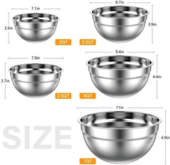 7-Speed Electric Hand Mixer, 5 PCS Mixing Bowls Set, Metal Nesting Storage Bowls for Kitchen, Size 7, 4, 3.5, 2.5, 2 QT, Great for Prep, Baking, Serving