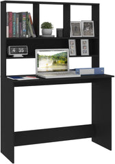 Desk Black Engineered Wood Home Office Desk with Storage Shelves, Computer Desk Writing Work Table for Gaming, Study, Home, Office, Small Space