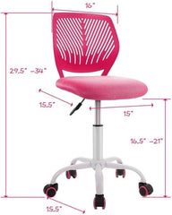 Pemberly Row Sponge Adjustable Mid Back Swivel Armless Office Chair in Pink