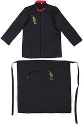 Vintage Unisex Cook Chef Jacket Long Sleeve with Apron humidity Absorption Strip Retro Button Practical Pocket 2Pcs Set Male Female Cotton White Black L XXL Kitchen Resta (L:165-175)