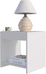 Modern White Nightstand with Storage: 16.5" Open Shelf Bedside Table - Melamine Particle Board for Small Spaces - Easy Assembly & Maintenance
