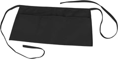 Waist Apron with 3 Pockets Poly Cotton Commercial Restaurant Home Bib Spun, Black, Green, Navy, White, Royal, Red (50, Black)