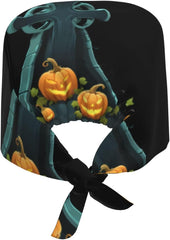 Cleaning Working Cap Pumpkin Grave Printed Chef Hat for Women & Men, Adjustable, Breathable Black