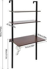 Wall Mount Desk with Shelves 3 Tier Ladder Computer Laptop Desk Iron Floating Table with Storage Industrial Pipe Bookcase for Home Office 110LBS Load Capacity