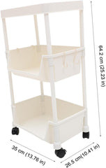GLEAVI Movable Rolling Bookcase Lockable Wheels 3-Tier Storage Organizer White Multi-Layer Bookshelf for Home Easy to Move Utility Rack for Books and Sundries