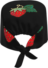 Cleaning Working Cap Beautiful Strawberry Brooch Printed Chef Hat for Women & Men, Adjustable, Breathable