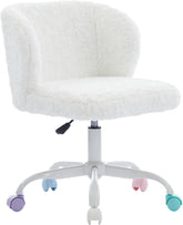 Home Office Fluffy Swivel Desk Chair for Girls, Living Room Bedroom Modern Upholstered Leisure Vanity Chairs on Wheels, Curved Low Backrest Swivel Stool for Kids, Height Adjustable, Violet