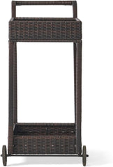 Brown Bar Cart with Wheels, Resin Wicker & Metal Frame, Mobile Storage with Flat Top & Bottom Shelf, for Entertaining Guests