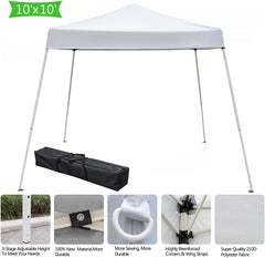 10x10 Pop Tent, Portable Waterproof Folding Canopy White