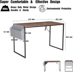 Pemberly Row Home Office Computer Desk with Storage Bag USB Hub in Rustic Brown