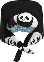 Cleaning Working Cap Refreshing Panda Printed Chef Hat for Women & Men, Adjustable, Breathable Black