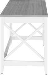 Farmhouse Writing Desk 47 Inch Gray Finish Rustic Modern Office Table Compact Computer Desk Minimalist Home Workstation Wooden Surface for Study Bedroom Studio or Home Office