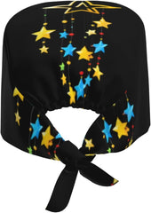 Cleaning Working Cap Beautiful Star Wind Chimes Printed Chef Hat for Women & Men, Adjustable, Breathable Black