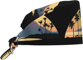 Cleaning Working Cap Beach at Sunset Printed Chef Hat for Women & Men, Adjustable, Breathable Black