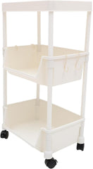 GLEAVI Movable Rolling Bookcase Lockable Wheels 3-Tier Storage Organizer White Multi-Layer Bookshelf for Home Easy to Move Utility Rack for Books and Sundries