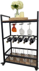 Home bar cart, 3-Story bar cart with Wheels, Wine cart, Beverage cart, Rolling Beverage cart with Wine and Glass Shelves