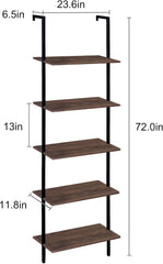 Ladder Shelf 4 Tiers Metal Industrial Bookshelf,White Marble Wood Tall Open Storage Rack and Display Shelves,Wall Mount Wide Book Case for Home Office Bedroom,Small