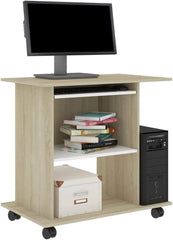 Compact Computer Desk with Pull-Out Shelves, Sonoma Oak Engineered Wood Small Home Office Desk, Brown Rectangular for Study or Bedroom, 19.7" W x 31.5" L