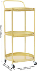 Bar Cart 3-Tier Home Bar Serving Cart with 4 Lockable Universal Wheels, Metal Rolling Cart Mobile Storage Shelf for Kitchen, Living Room, Bedroom, Bathroom, 18.0" D x 16.0" W x 30.7" H