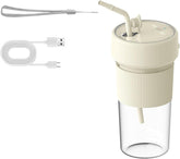 Small Portable Blender with Straw Electric Juicer Fruit Mixers Rechargeable Blender Small Juicer for Indoor Outdoor Portable Electric Juicer (Milky White)