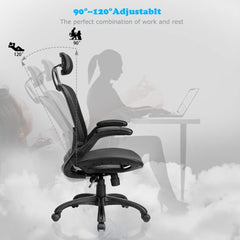 Adjustable High-Back Mesh with Flip-up Arms and Head Rest, Lumbar Support Modern Executive Adjustable Stool Rolling Swivel Chair for Back Pain, Chic Modern Best Home Computer Office Chair, Black